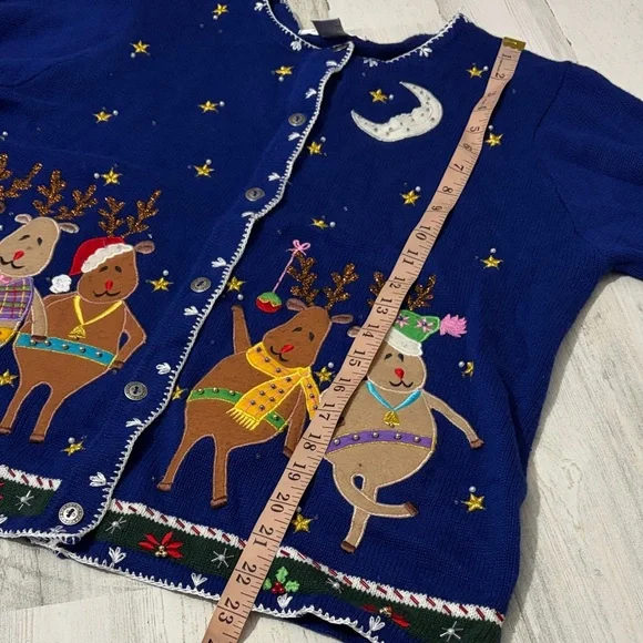 Vintage Blue Festive Christmas Cardigan Size Large - Picture 11 of 13